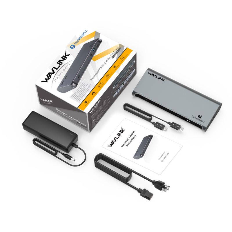 Wavlink 8K Dual DisplayPort Thunderbolt 3 Docking Station with 60W Upstream Charging, Dual DisplayPort 1.4, 3 x USB 3.1(10Gbps), 2 x USB 3.0(5Gbps), Gigabit Ethernet, Audio, for Mac & Windows