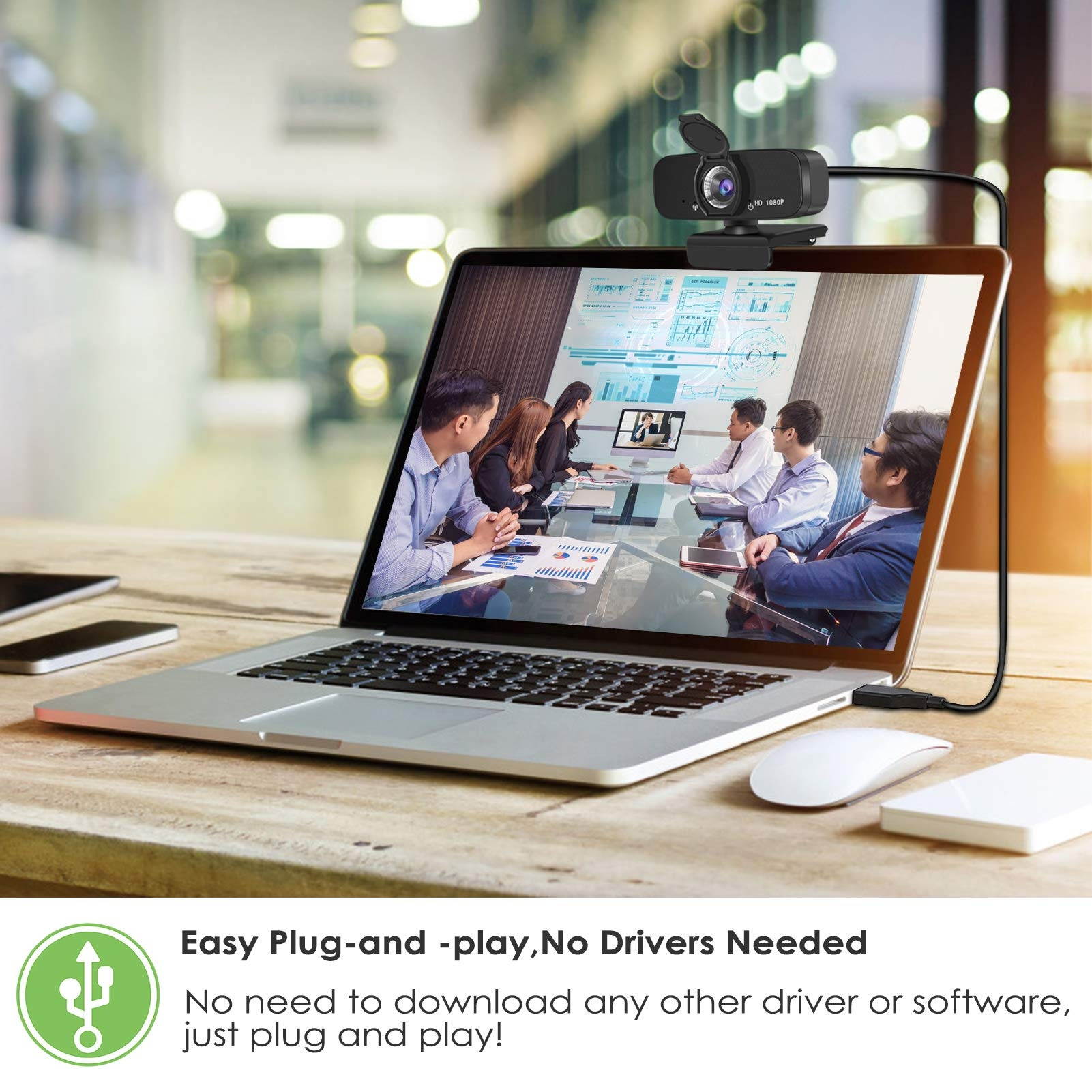 Webcam, USB HD 1080p Web Camera, PC Computer Webcam with Tripod,Microphone.Laptop Desktop HD Camera Video 110&deg;Widescreen,Webcam, Pro Streaming Webcam for Recording, Calling, Conferencing, Gaming