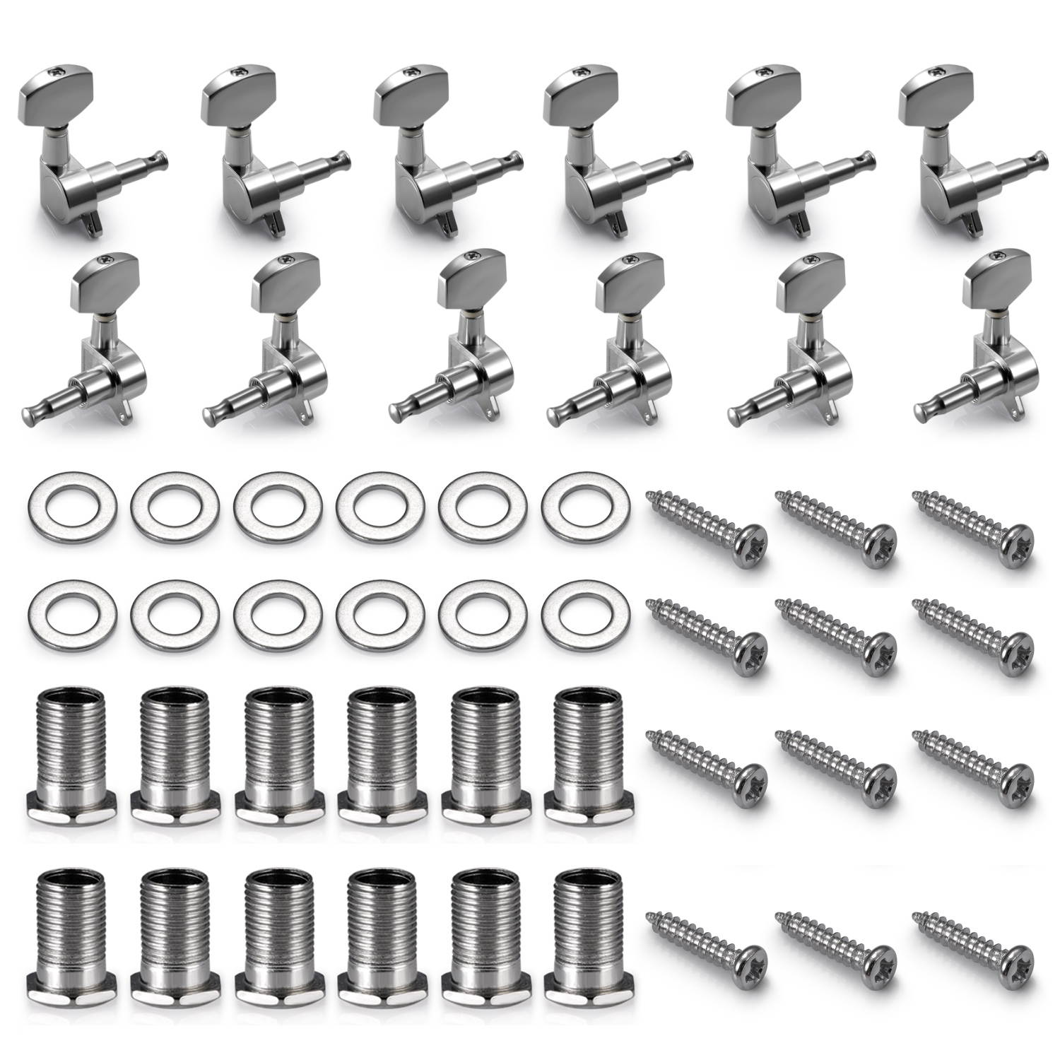 Neewer 12 Pieces Guitar String Tuning Peg Tuner Machine Heads Knobs for Acoustic Guitar -Silver (6 for Left + 6 for Right)