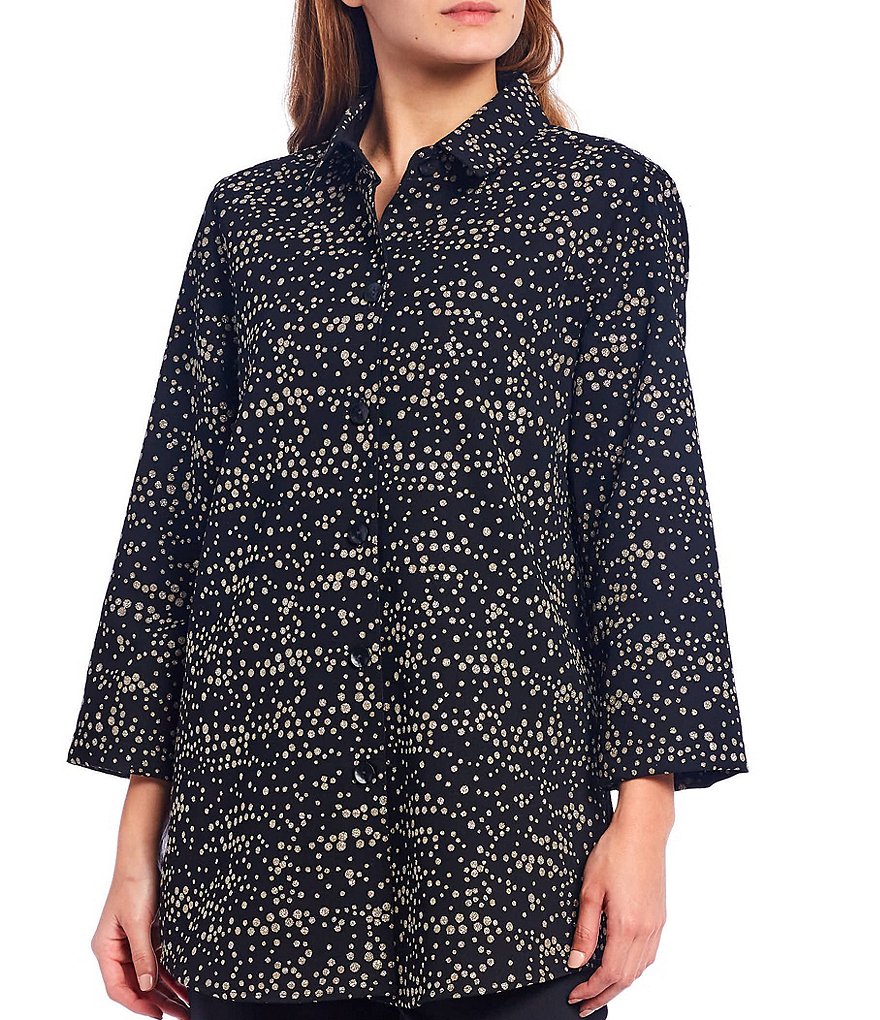 Caroline Rose Gold Dotted Crepe 3/4 Sleeve Boyfriend Shirt