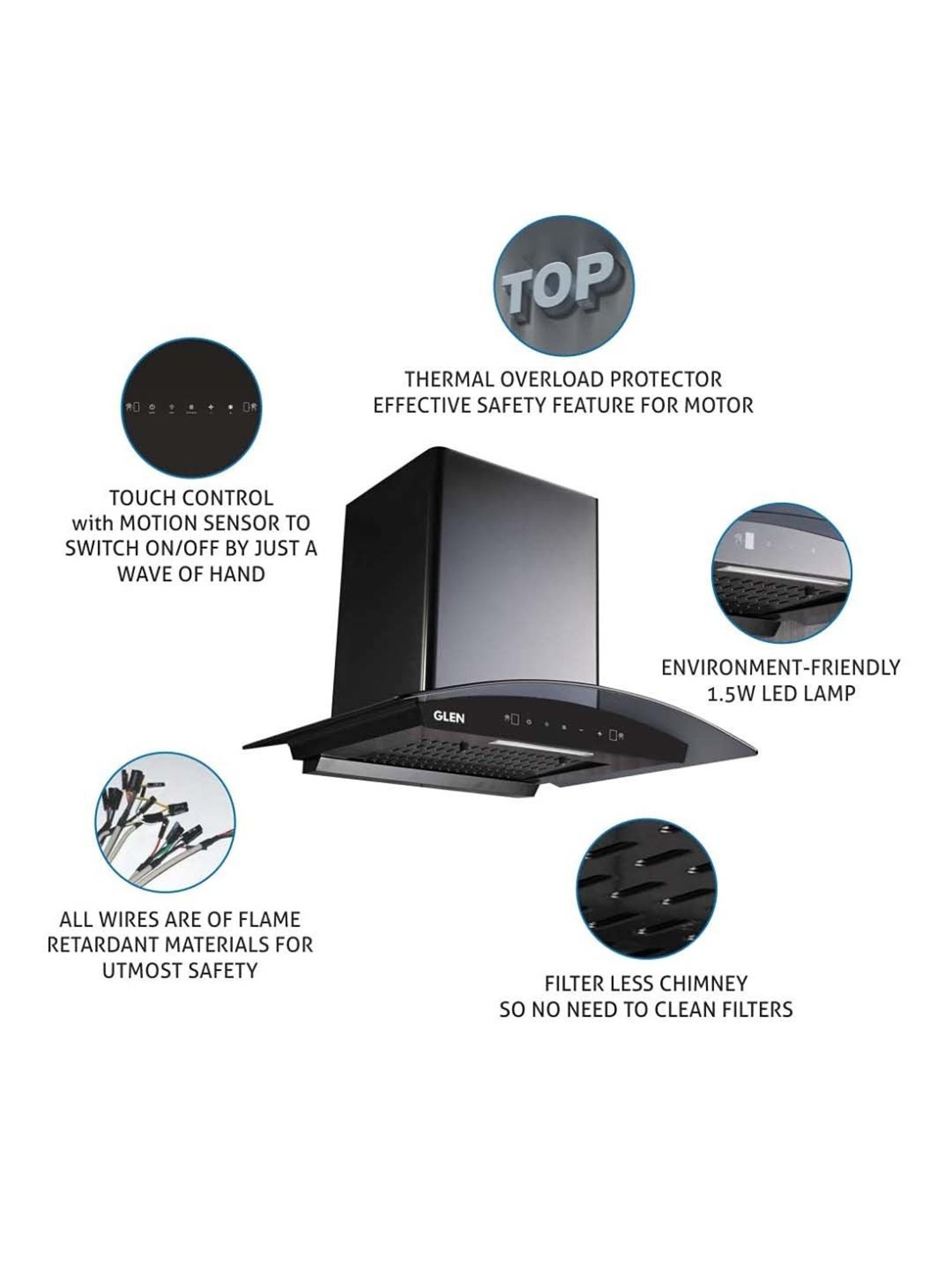 Glen CH6060BLAC60 1200CMH 60cm Wall Mounted Chimney (Black)