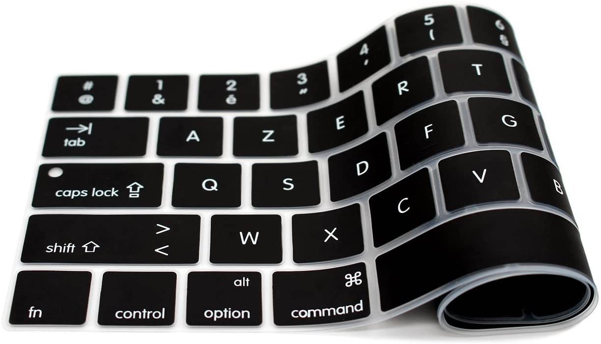 HRH AZERTY French Language Silicone Keyboard Cover Skin for MacBook New Pro with Touch Bar 13 Inch and 15 Inch (A1989/A1706,A1990/A1707) 2018 2016 2017 Release with Touch ID,Both European/USA Layout