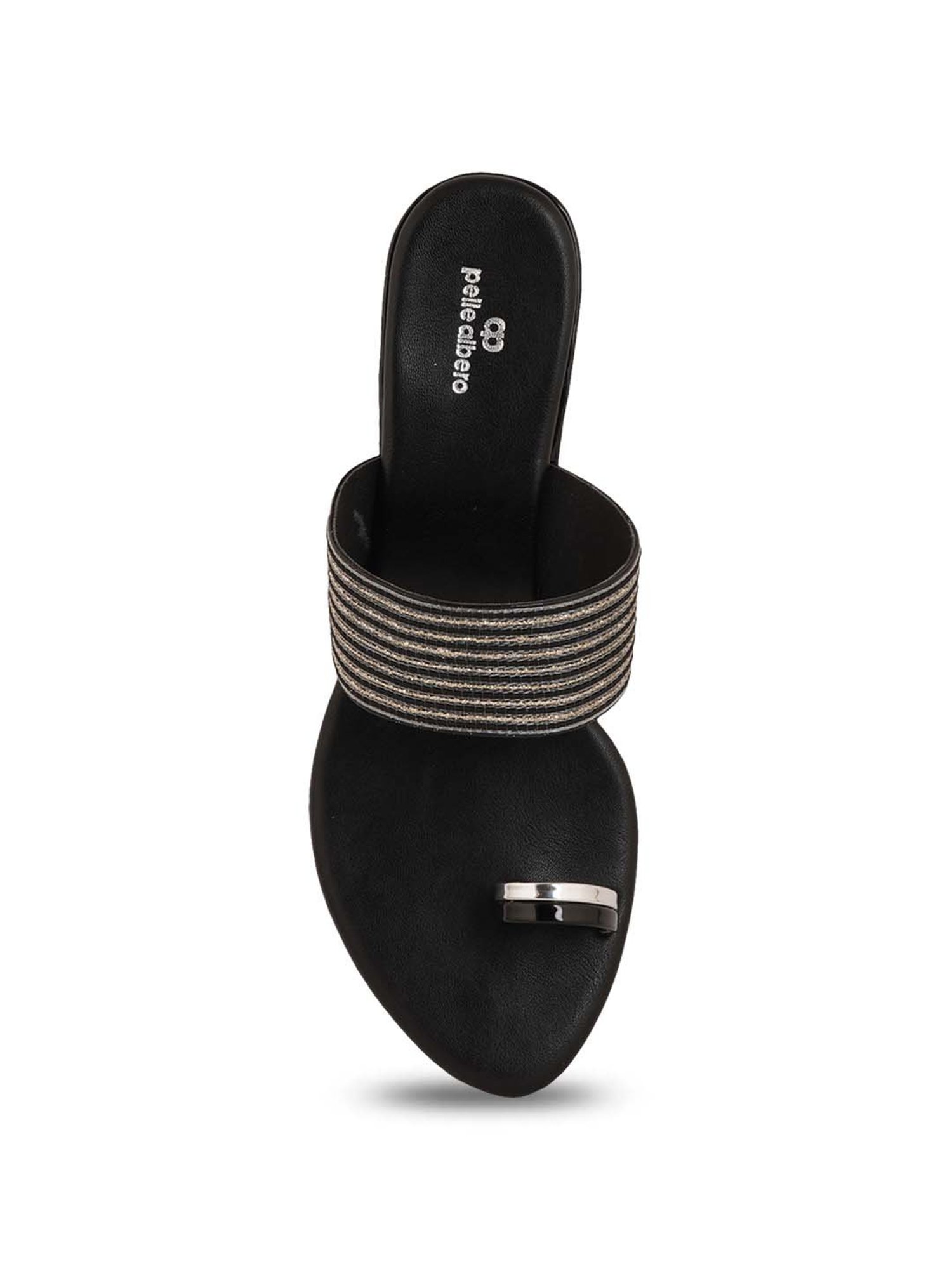 Pelle Albero Women's Black Toe Ring Sandals