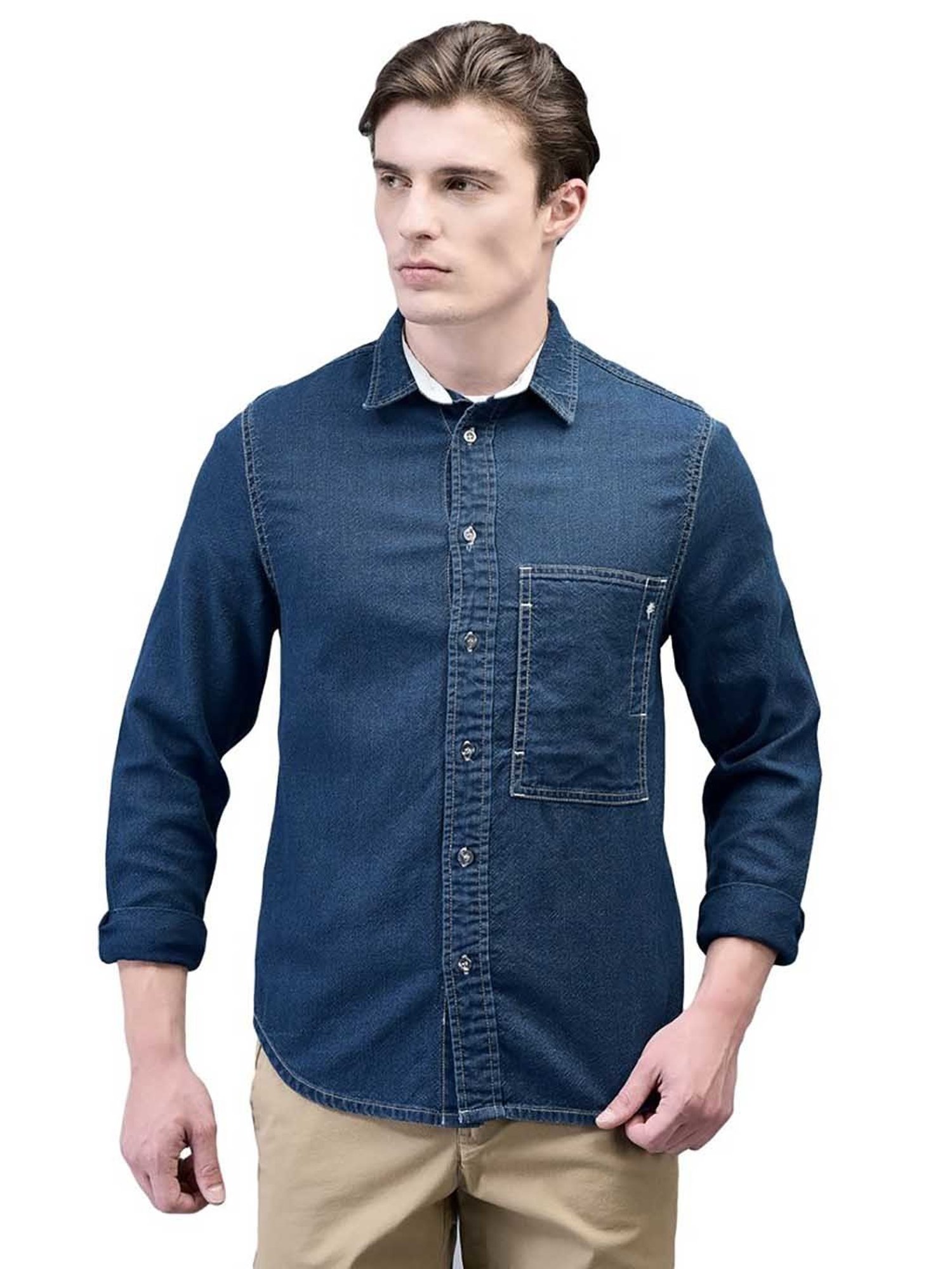 Woodland Dark Blue Regular Fit Cotton Shirt