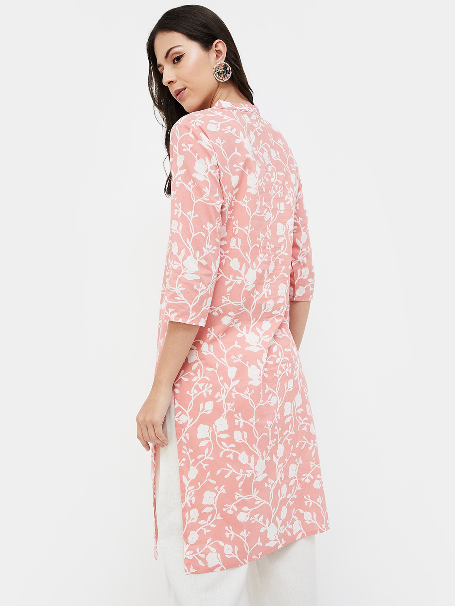 Melange by Lifestyle Coral Floral Print Kurta