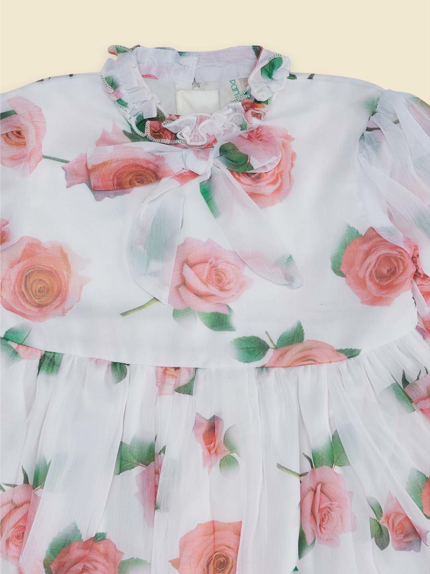 Pantaloons Junior Kids Off-White & Pink Cotton Floral Print Full Sleeves Dress