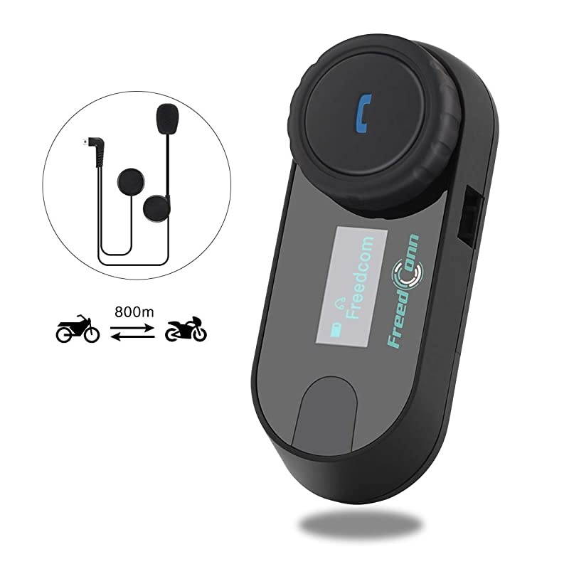 Bluetooth Intercom Kit Microphone Headphone Motorcycle Intercom Headset 800M Full-Duplex Intercom Support 3 Riders Connected, Cell Phone/Music/GPS (1 Unit with Hard Cable)