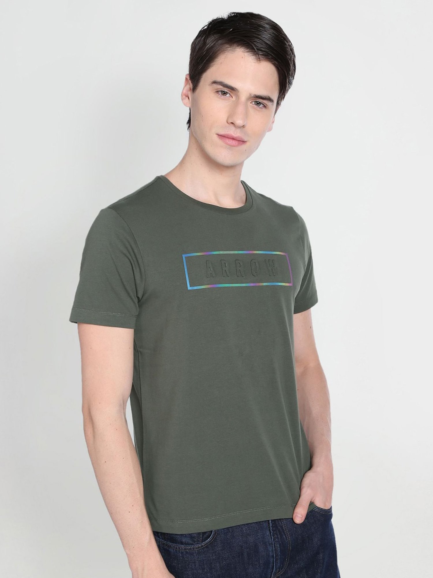 Arrow New York Green Cotton Regular Fit Printed T-Shirt
