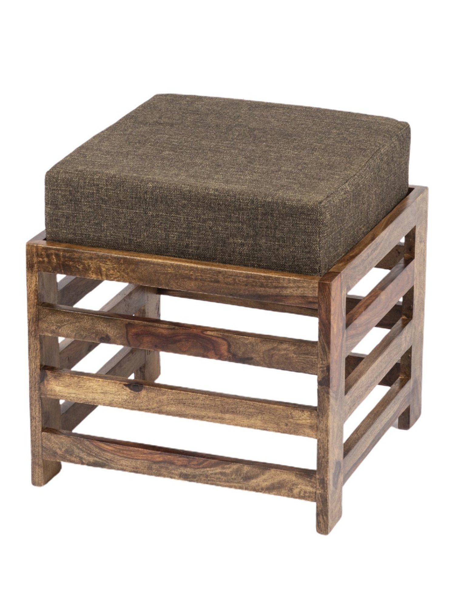 Chumbak French Sahara Solid Mustard Yellow Wood Ottoman