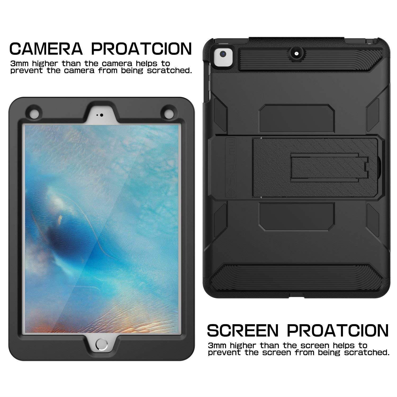 SKYLMW Case iPad 9.7 2018, SKYLMW [Heavy Duty] Three Layer Hybrid Shockproof Full-Body Protective Case Cover with Kickstand for iPad Air,iPad Air 2,iPad Pro 9.7,iPad 9.7 2017/2018 Release, Black