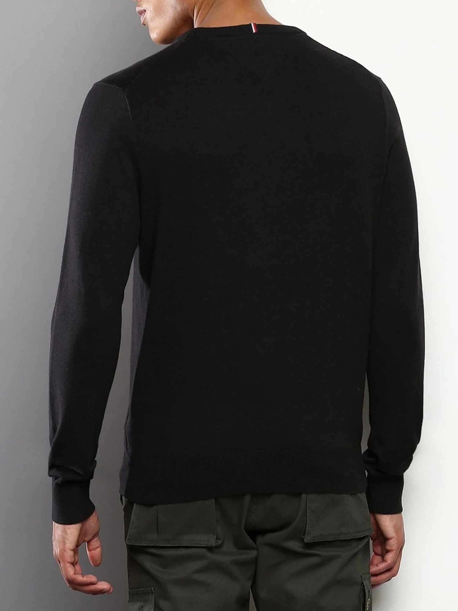 Tommy Hilfiger Black Cotton Regular Fit Self Pattern Sweater