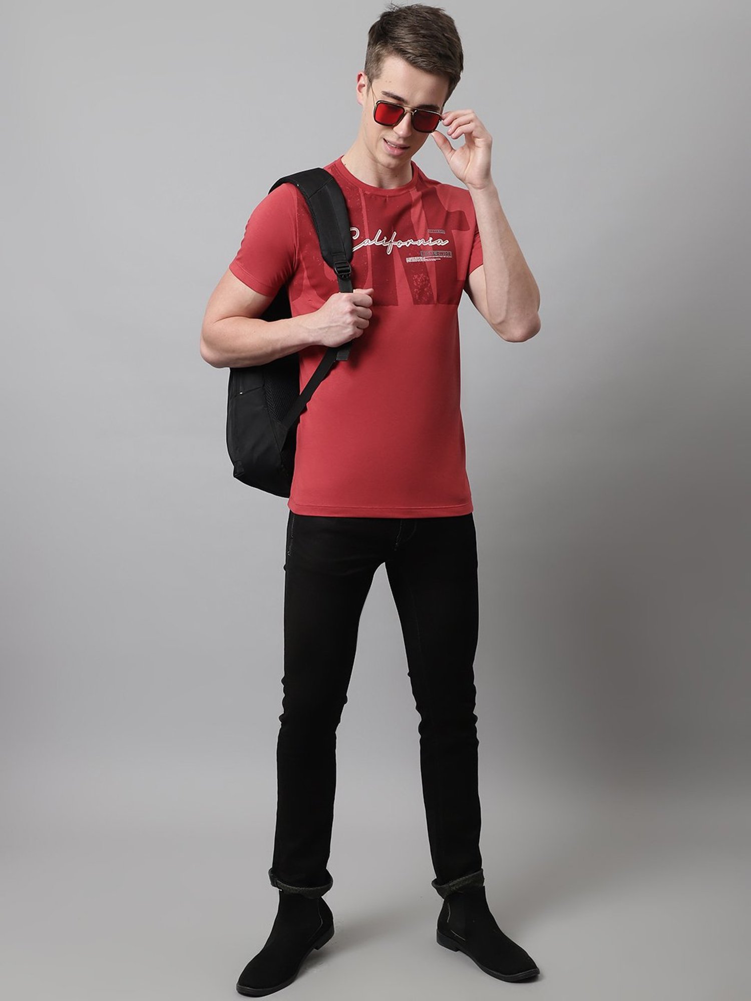 Venitian- Forbidden Clothing Red Slim Fit Graphic Print Crew T-Shirt