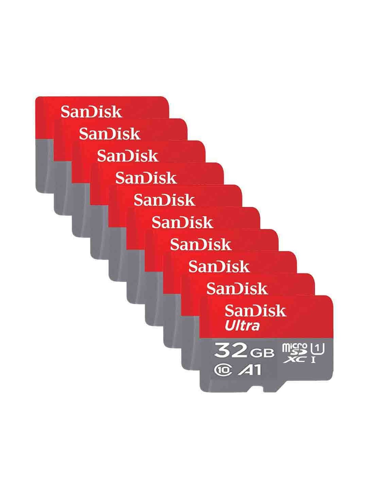 SanDisk SDSQUA4-032G-GN6MN 32GB Ultra microSD Memory Card Pack of 10 (Red/Grey)