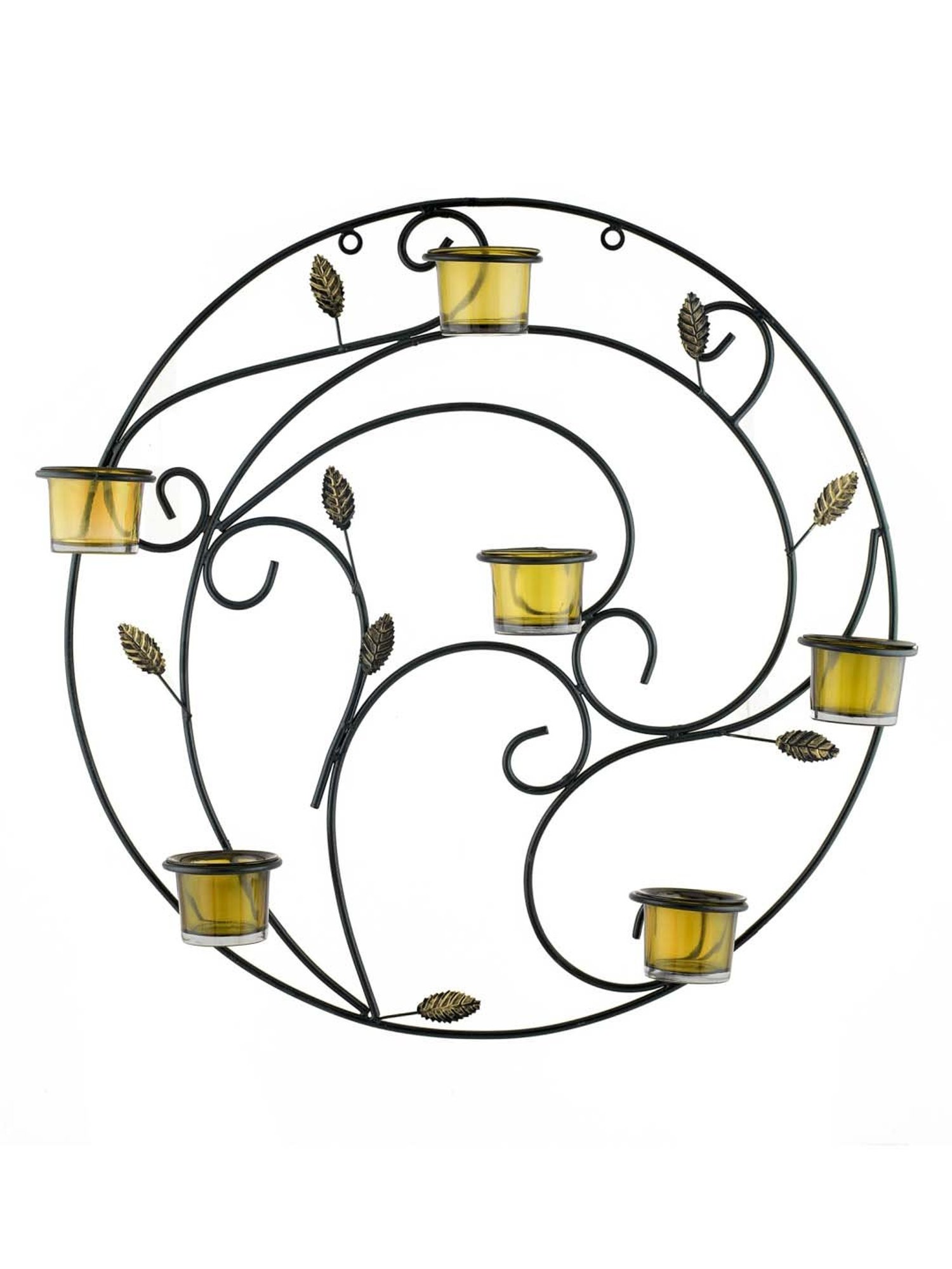 Homesake 'Diwali' Black & Yellow Metal 5-in-1 Wall Candle Holder With Tea Light Candle