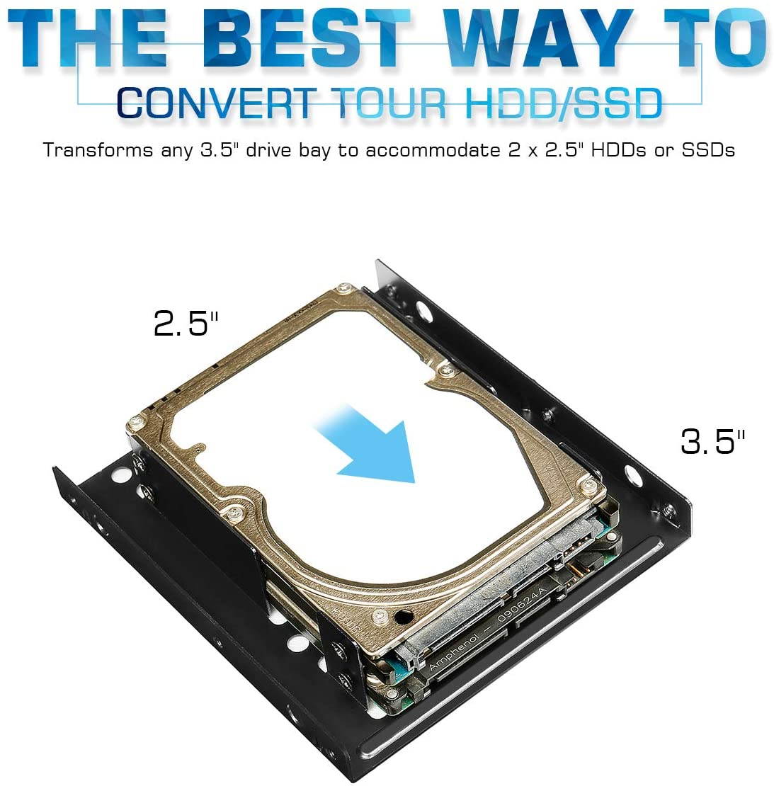SSD/HDD Metal Mounting Bracket kit, Convert Any 2.5 inch Solid State Drive/HDD Into One 3.5 inch Drive Bay (2 x 2.5 HDD/SSD to 3.5 Black)