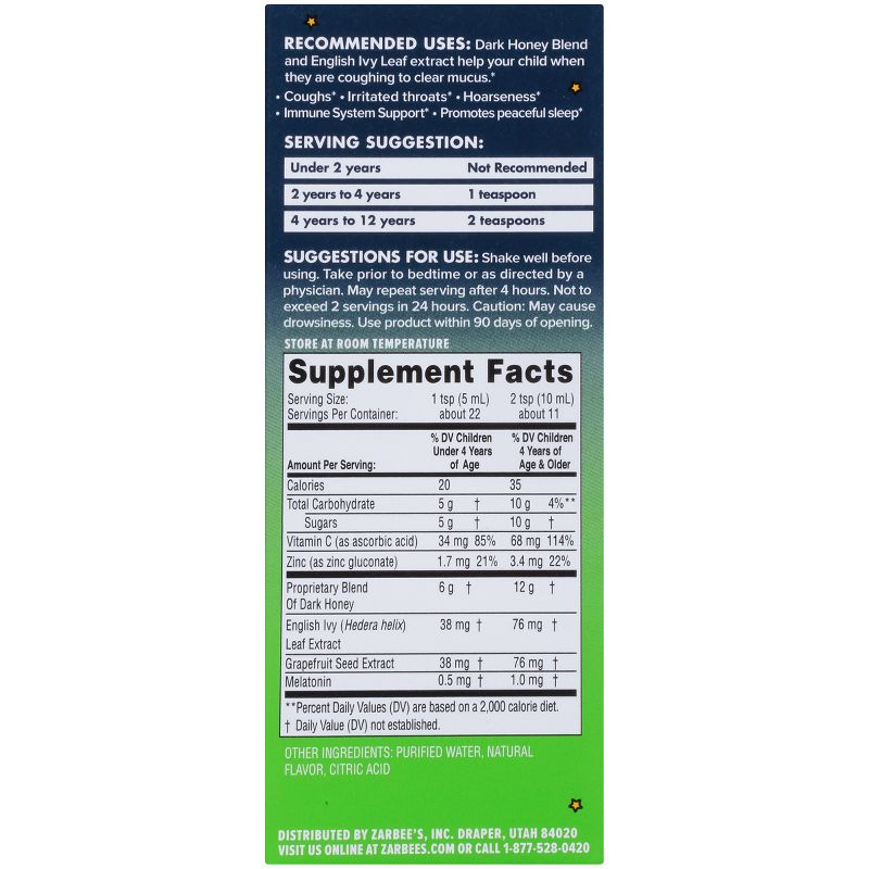 Zarbee's Naturals Children's Nighttime Cough Syrup & Mucus Reducer Liquid - Natural Grape - 4 fl oz