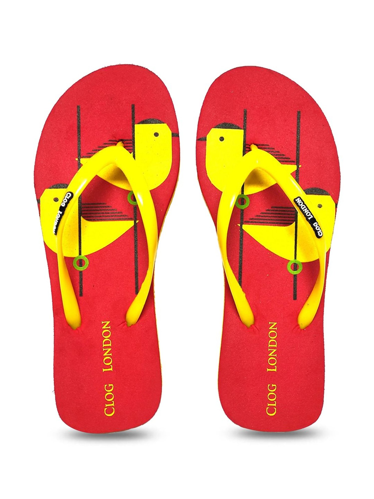 Clog London Women's Yellow & Red Printed Flip Flops