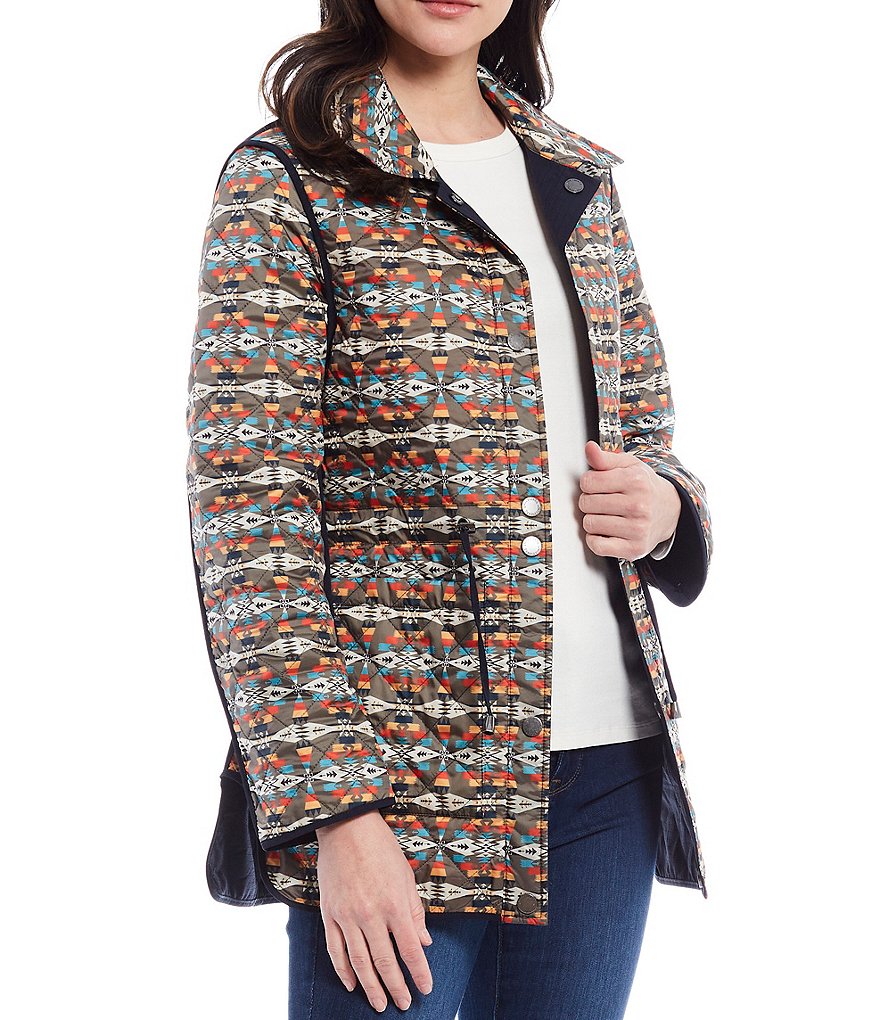 Ali Miles Printed Button Front Floral Wire Neck 3/4 Bell Sleeve Jacket