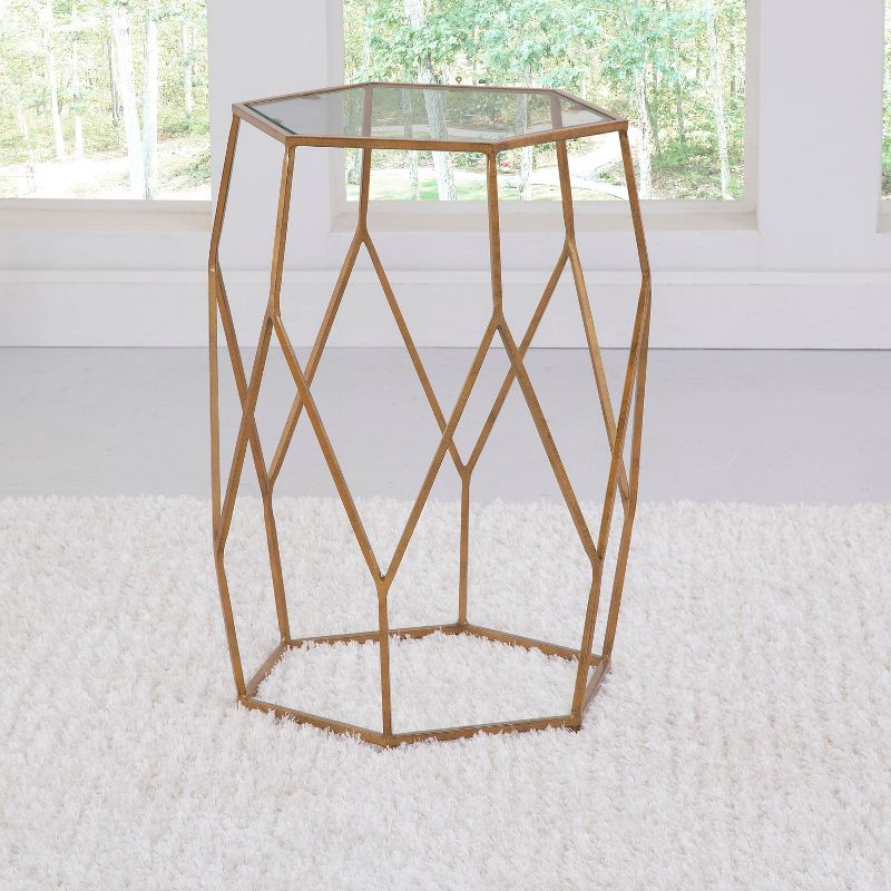 Roxy Hexagonal Chairside End Table Glass Gold - Steve Silver Co.