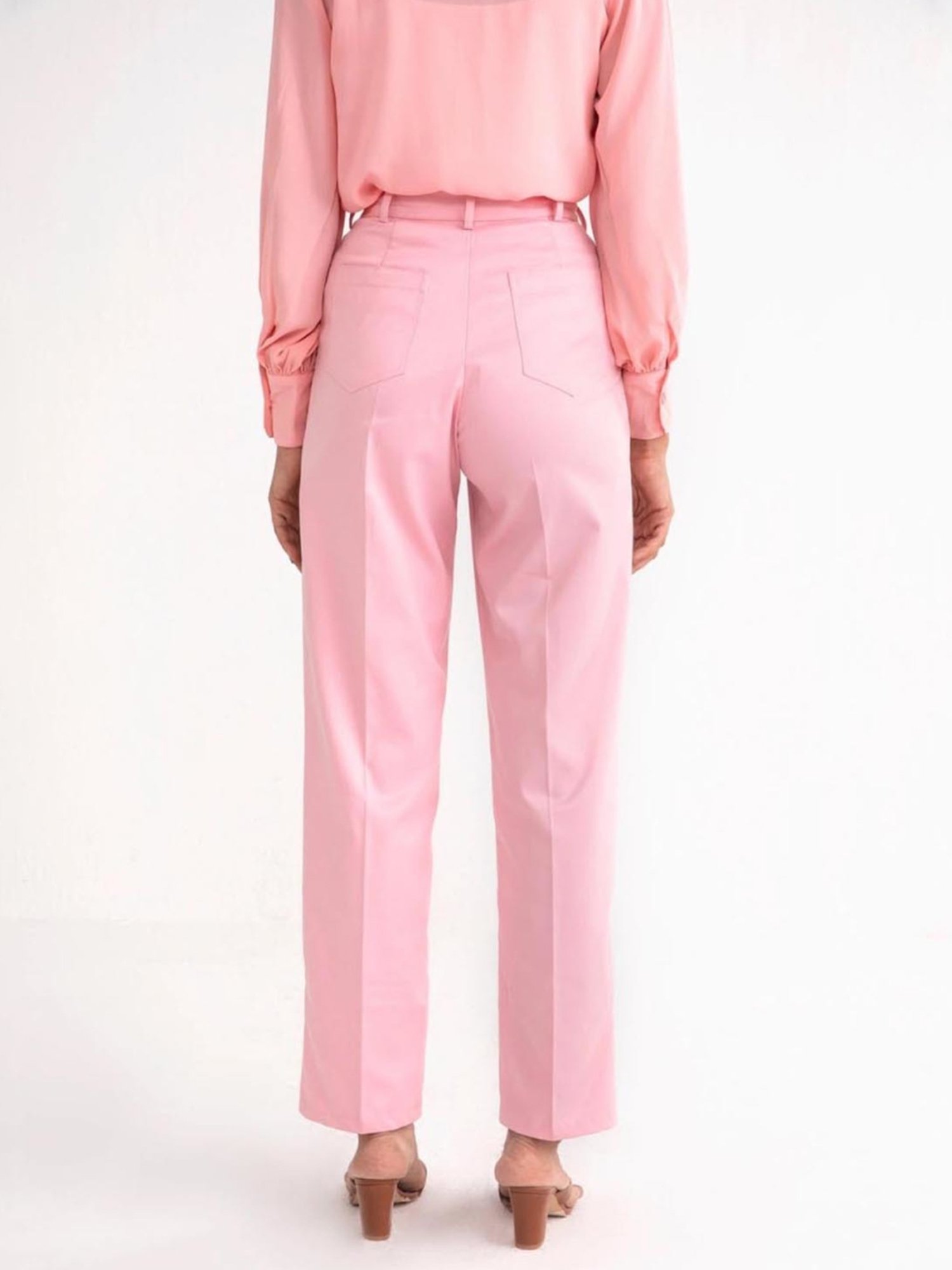 Qua Blush Pink Pleated Straight Trousers