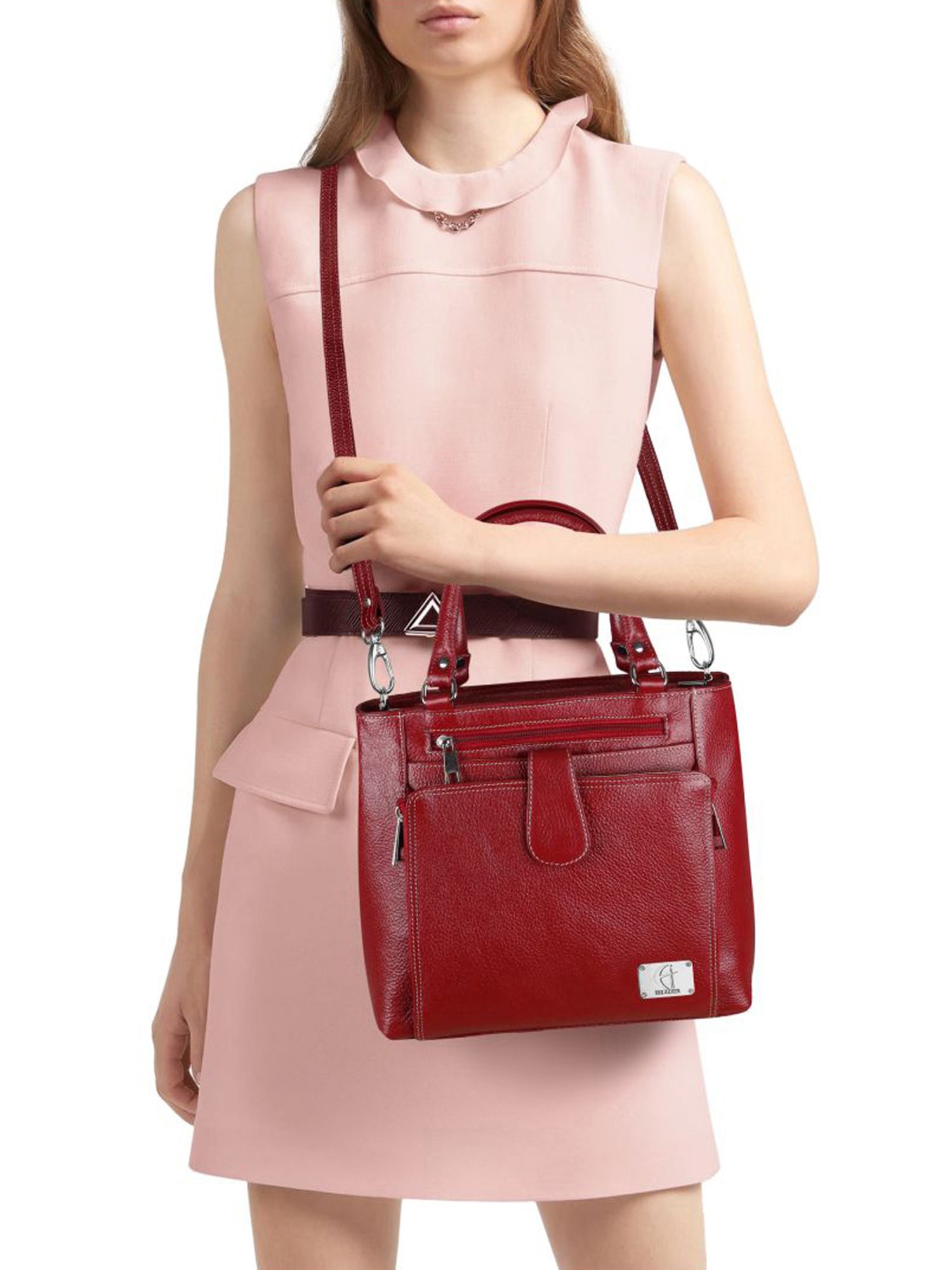 HiLEDER Maroon Solid Medium Handbag