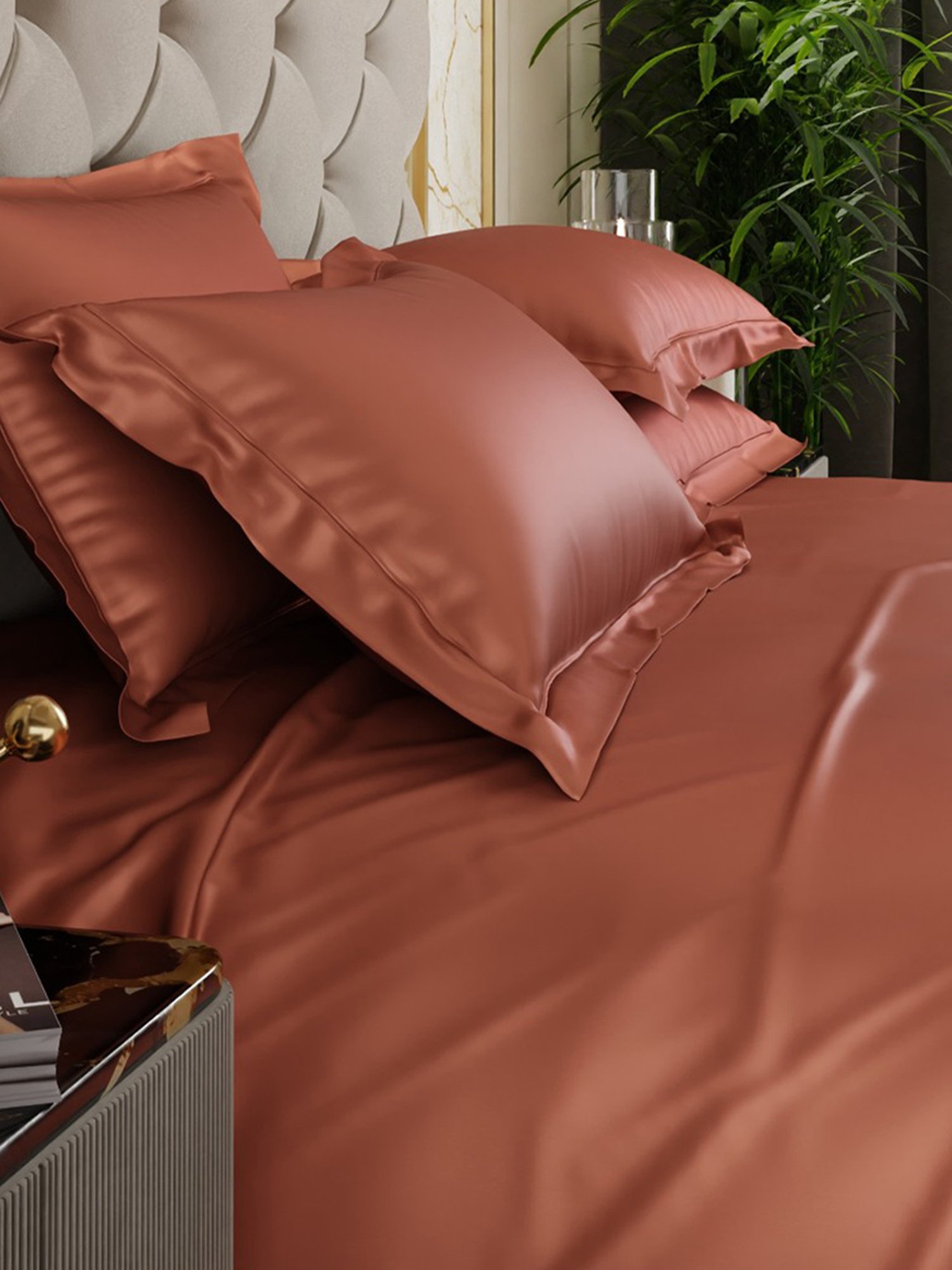 Stoa Paris Date Night Collection 300 TC Copper Sateen Super King Bed Sheet with 4 Pillow Covers