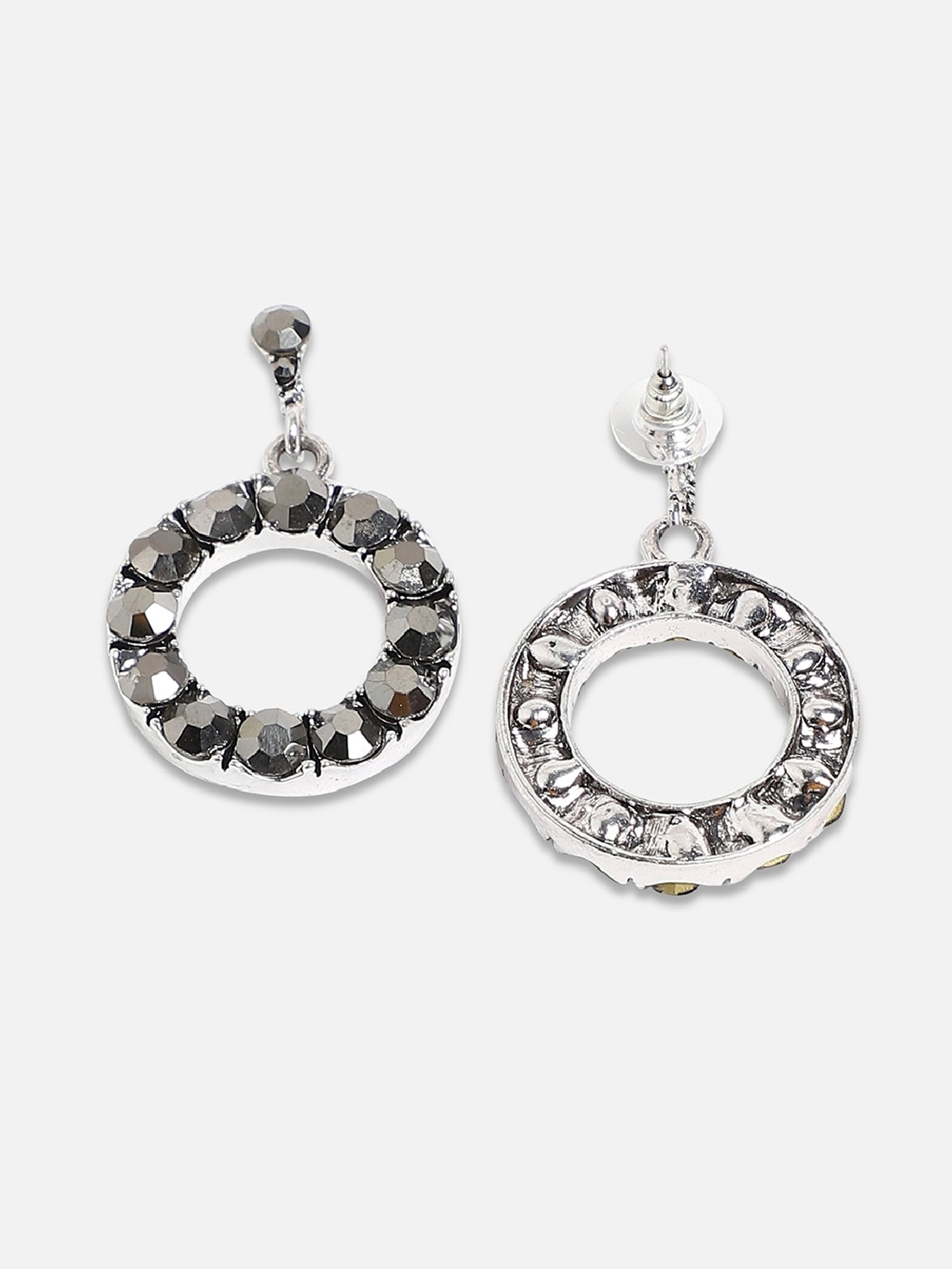 Sohi Women's Stone Hollow Circular Drop Earrings  Dark Silver