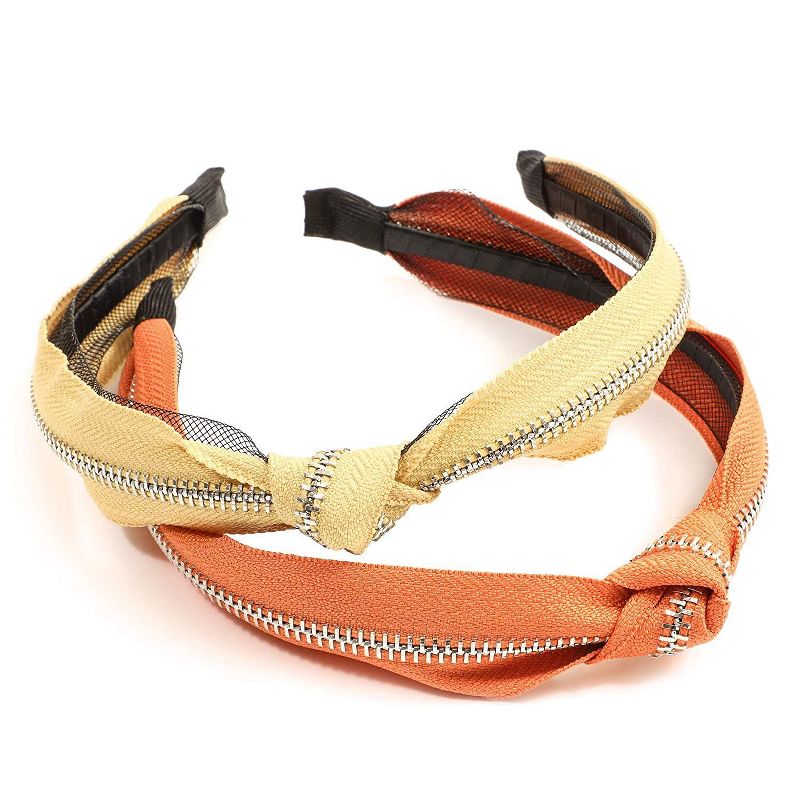 Glamlily 2 Pack Top Knot Women's Headbands with Zipper (Yellow and Orange, 5.5 x 1.25 x 7 in)