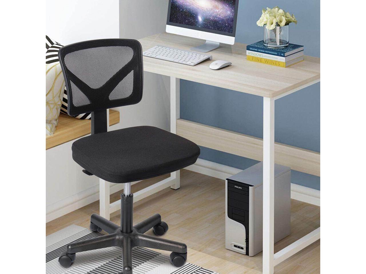 SMUGDESK Armless Office Chair Mesh Ergonomic Computer Chair Lumbar Support Low Back with Rolling Casters for Small Spaces