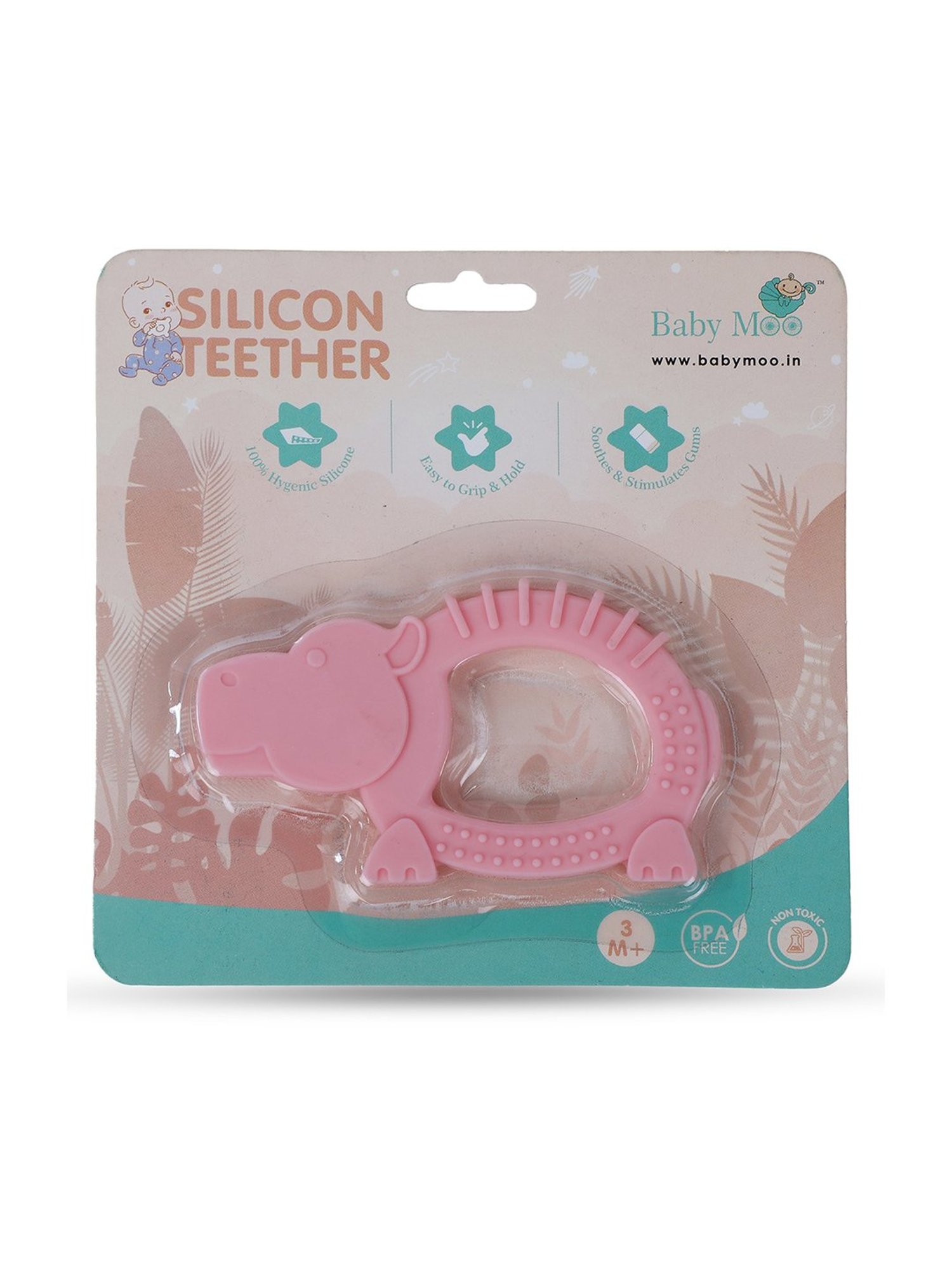 Baby Moo Kids Blue Unicorn & Pink Hippo Soothing Silicon Teether (BPA & Toxin Free, Pack of 2)