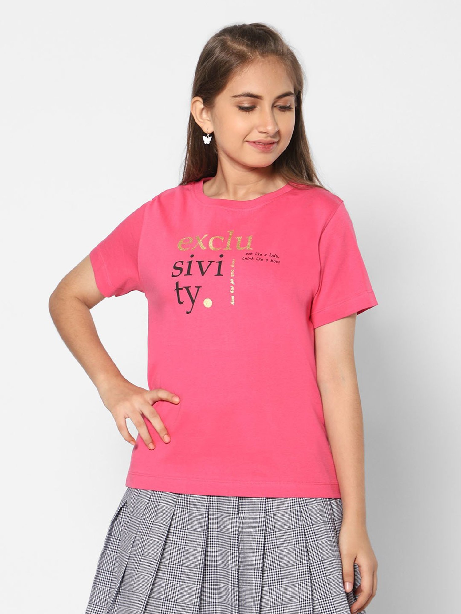 TeenTrums Girls Pink Printed T-Shirt