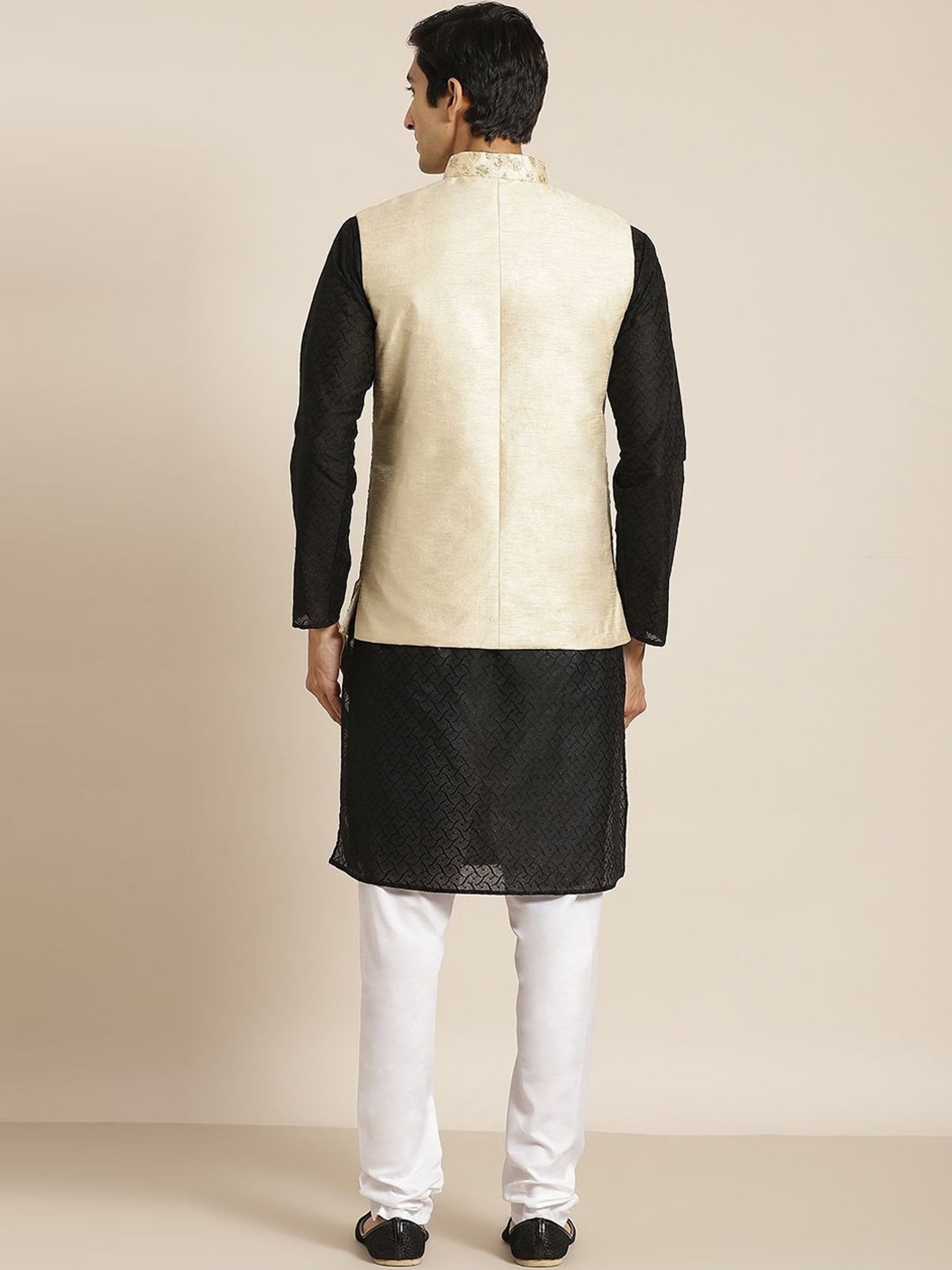 Sojanya Black & Beige Regular Fit Embroidered Kurta Set With Jacket