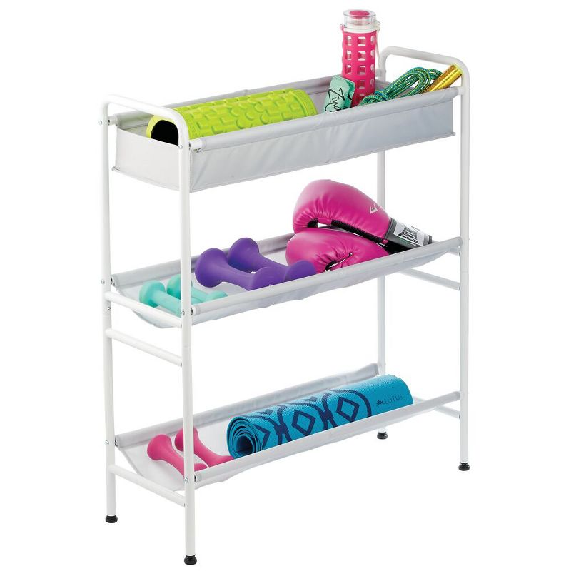 mDesign 3-Tier Metal and Fabric Garage Storage Cart, Compact Design - White/Gray