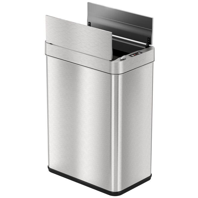 iTouchless Wings Open Lid Kitchen Sensor Trash Can with AbsorbX Odor Filter Rectangular 13 Gallon Silver Stainless Steel