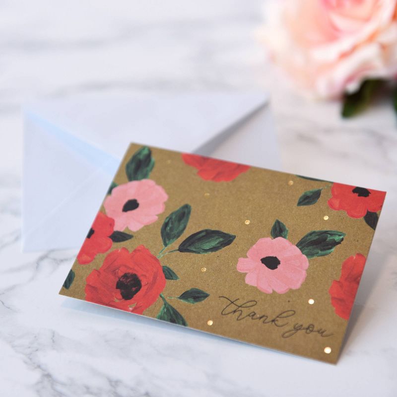 50ct Kraft Thank You Pink & Red Peony Card