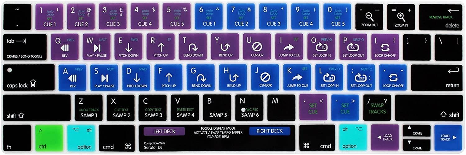 HRH Serato DJ Shortcuts Hotkey Silicone Keyboard Cover Skin for MacBook New Pro with Touch Bar 13 Inch and 15 Inch (A2159/A1989/A1706,A1990/A1707) 2019 2018 2016 2017 Release US Version
