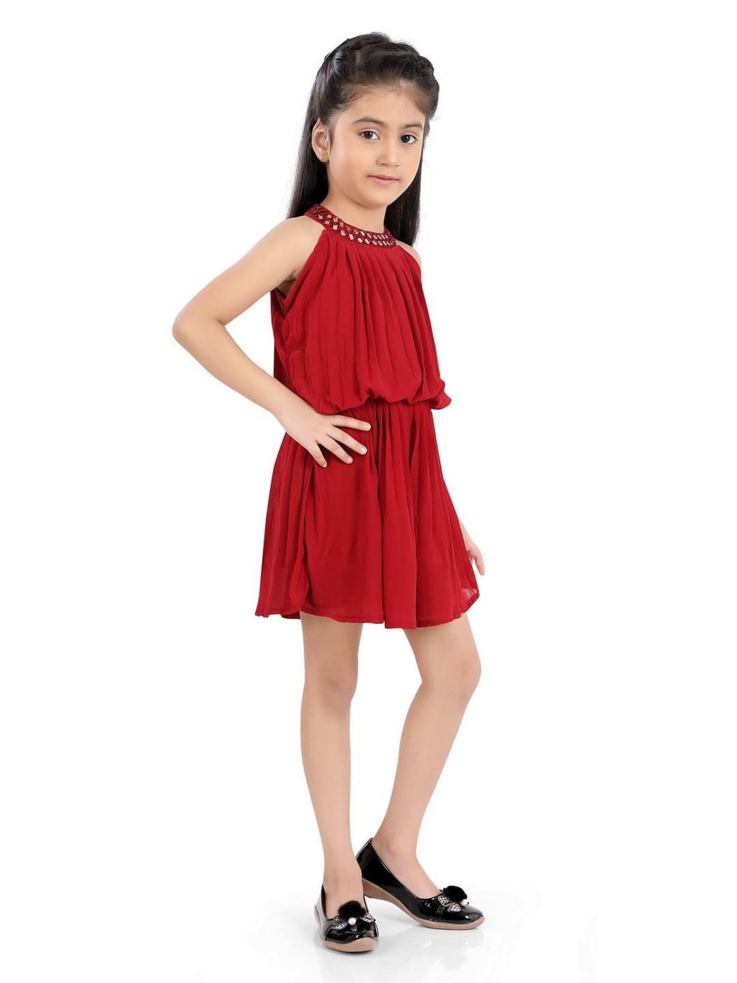 poplins Kids Maroon Cotton Regular Fit Dress