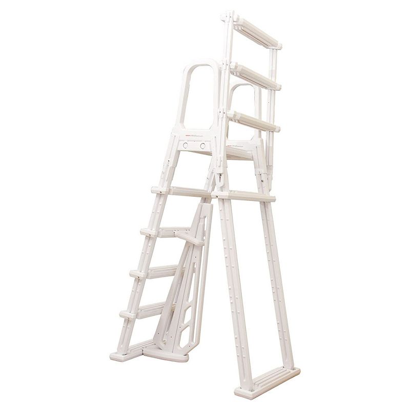 Blue Torrent Pool Supplies AC 22489 Flip Up Dominican Adjustable A-Frame Stairs Above Ground Ladder for 48, 52, & 54 Inch Swimming Pools, White