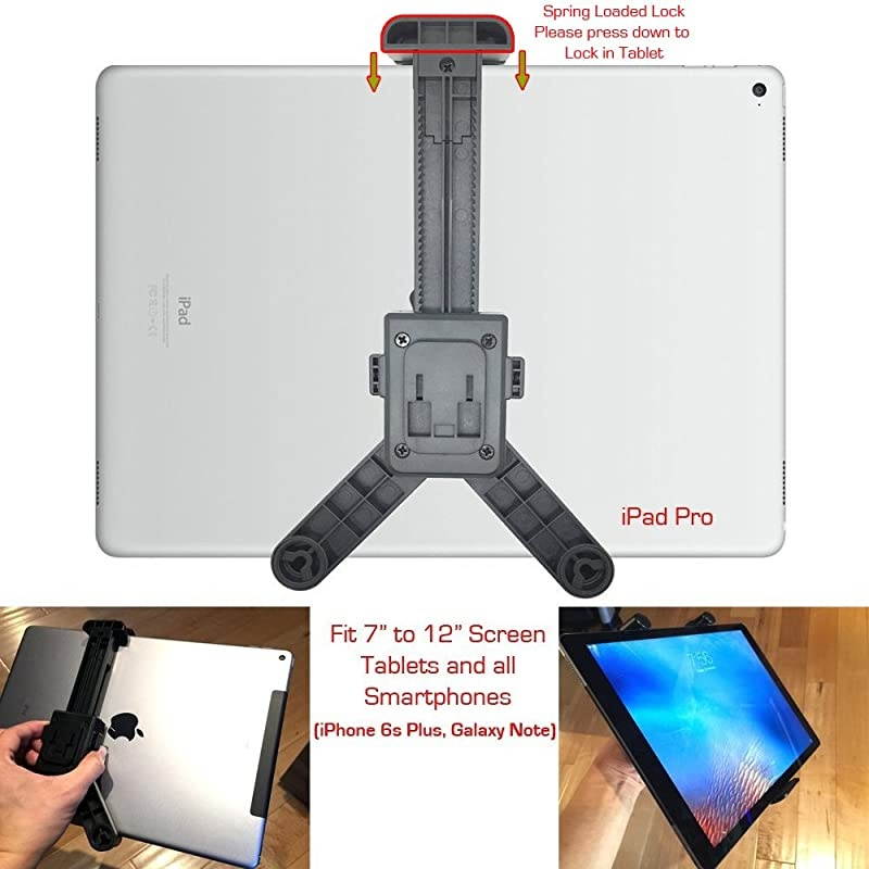 360&deg; Swivel Smartphone Tablet Mount Holder w/ 5/8" Tripod Mic Microphone Stand Adapter for Apple iPad Pro Air Mini iPhone 12 11 XR MAX Pro Galaxy Tab S20 S21 (Live Streaming Compatible)