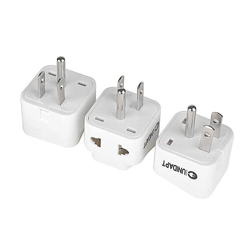 Plug Adapter Unidapt EU Europe to A American Travel Power Plug Adapter Dual Inputs Safe Grounded Outlet European to A Canada Universal Socket Pack of 3