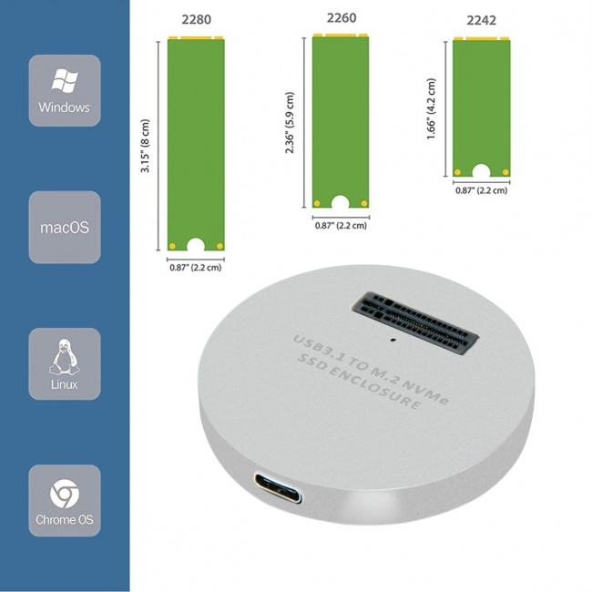 CY GREY USB 3.1 USB-C to NVME M-key M.2 NGFF SSD External PCBA Conveter Adapter Vertical Type