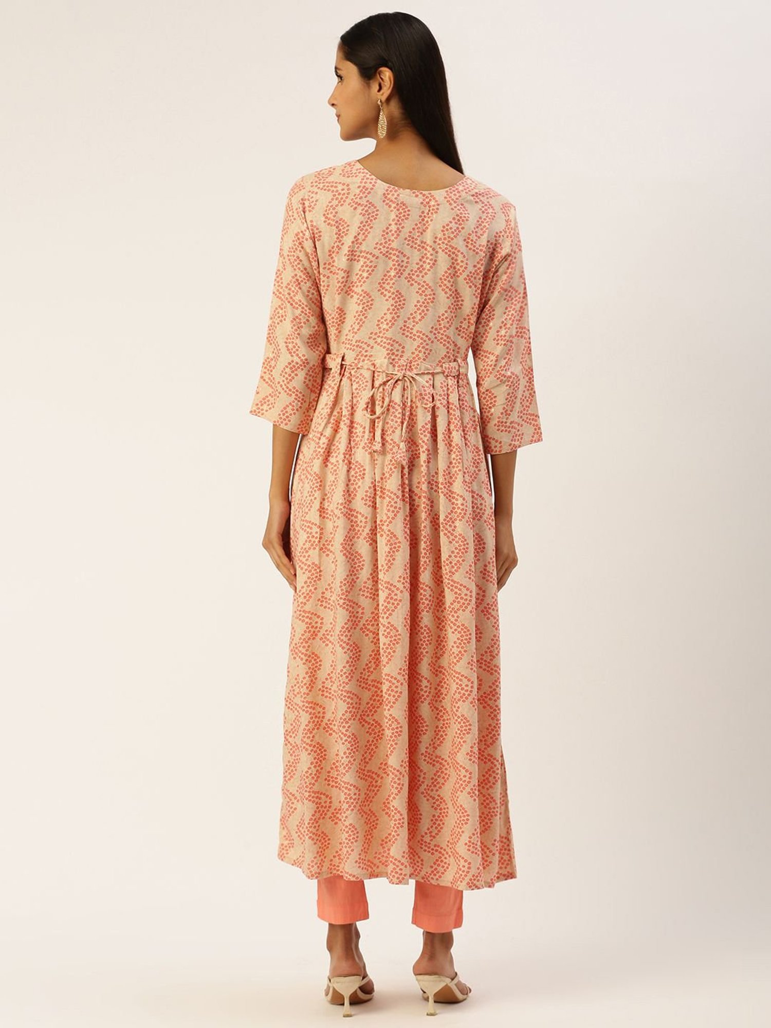SHANVIKA Beige Printed A Line Kurta