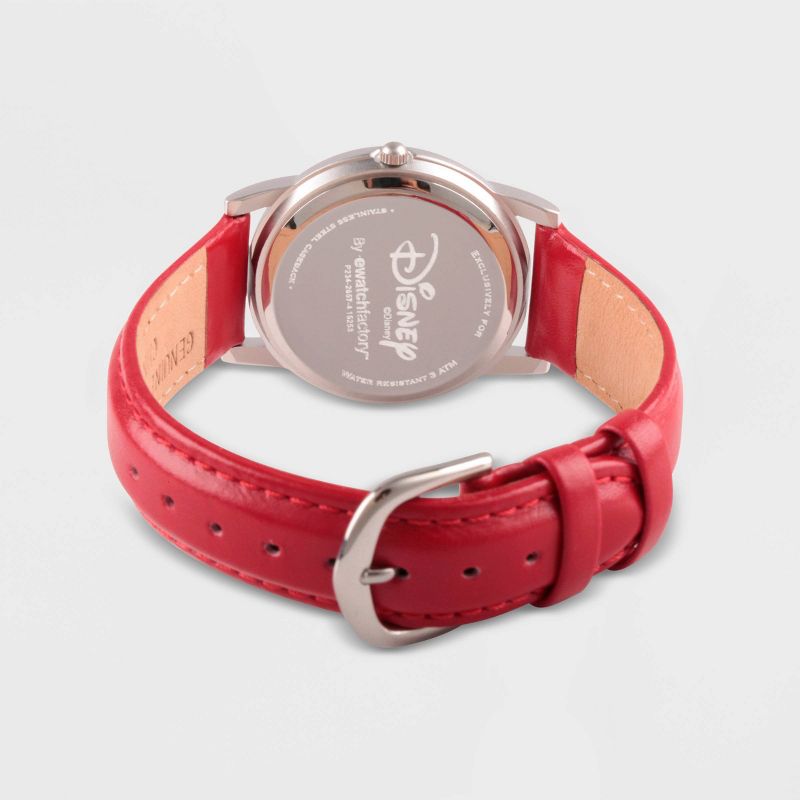 Women's Disney Mickey Mouse Silver Cardiff Leather Strap Watch - Red