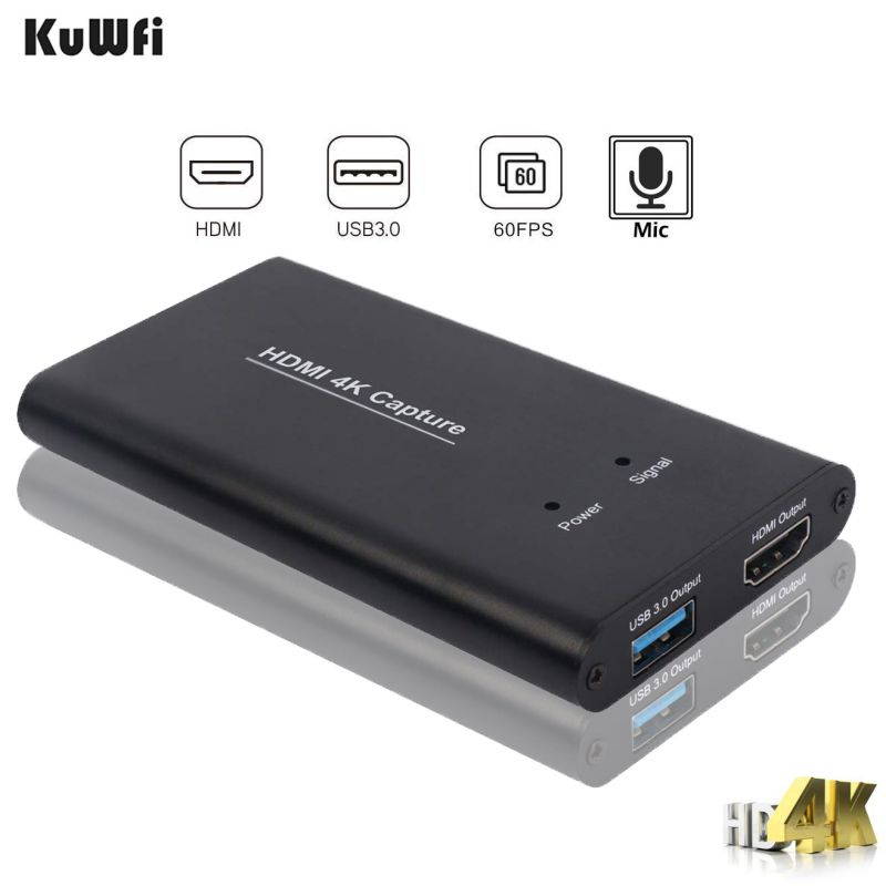 KuWFi HDMI Capture 4K HDMI to USB3.0 HD Video Converters Game PS4 Streaming Capture Card with MIC Input for OBS/Vmix/Wirecast/skype