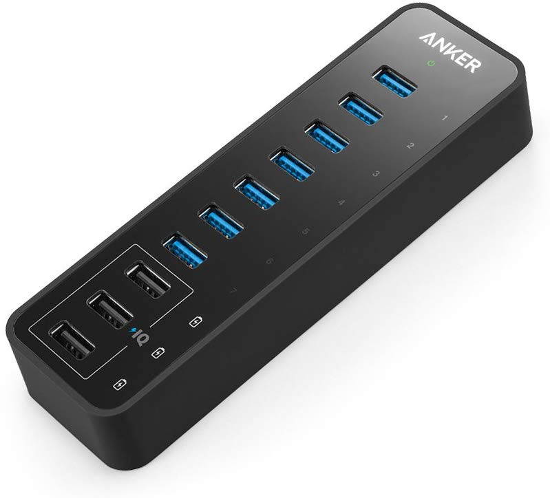 USB HUB, 10 Port 60W Data Hub with 7 USB 3.0 Ports and 3 PowerIQ Charging Ports for MacBook, Mac Pro/Mini, iMac, XPS, Surface Pro, iPhone 7, 6s Plus, iPad Air 2, Galaxy Series, Mobile HDD, and More