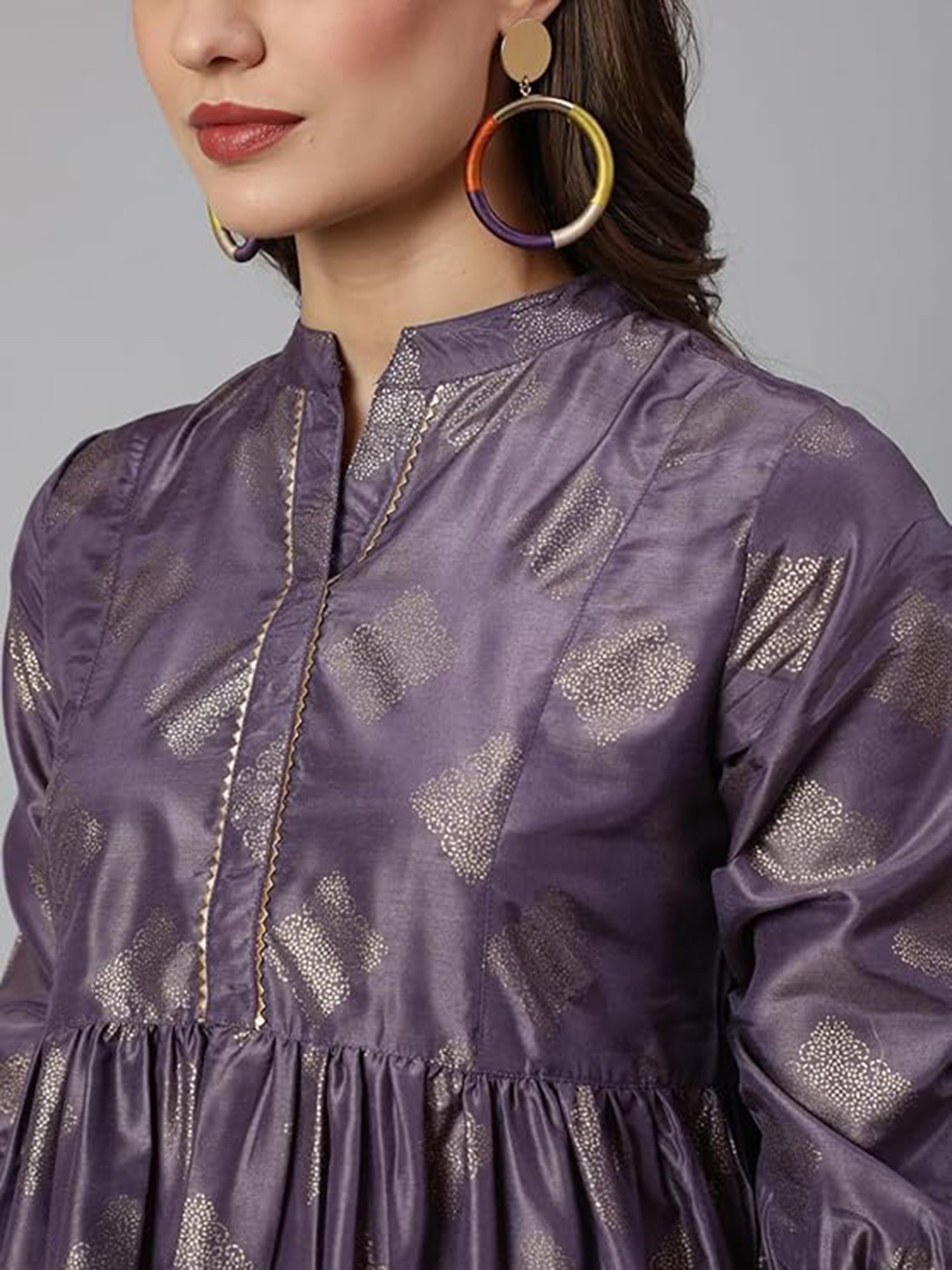 Jaipur Kurti Purple Printed Peplum Top