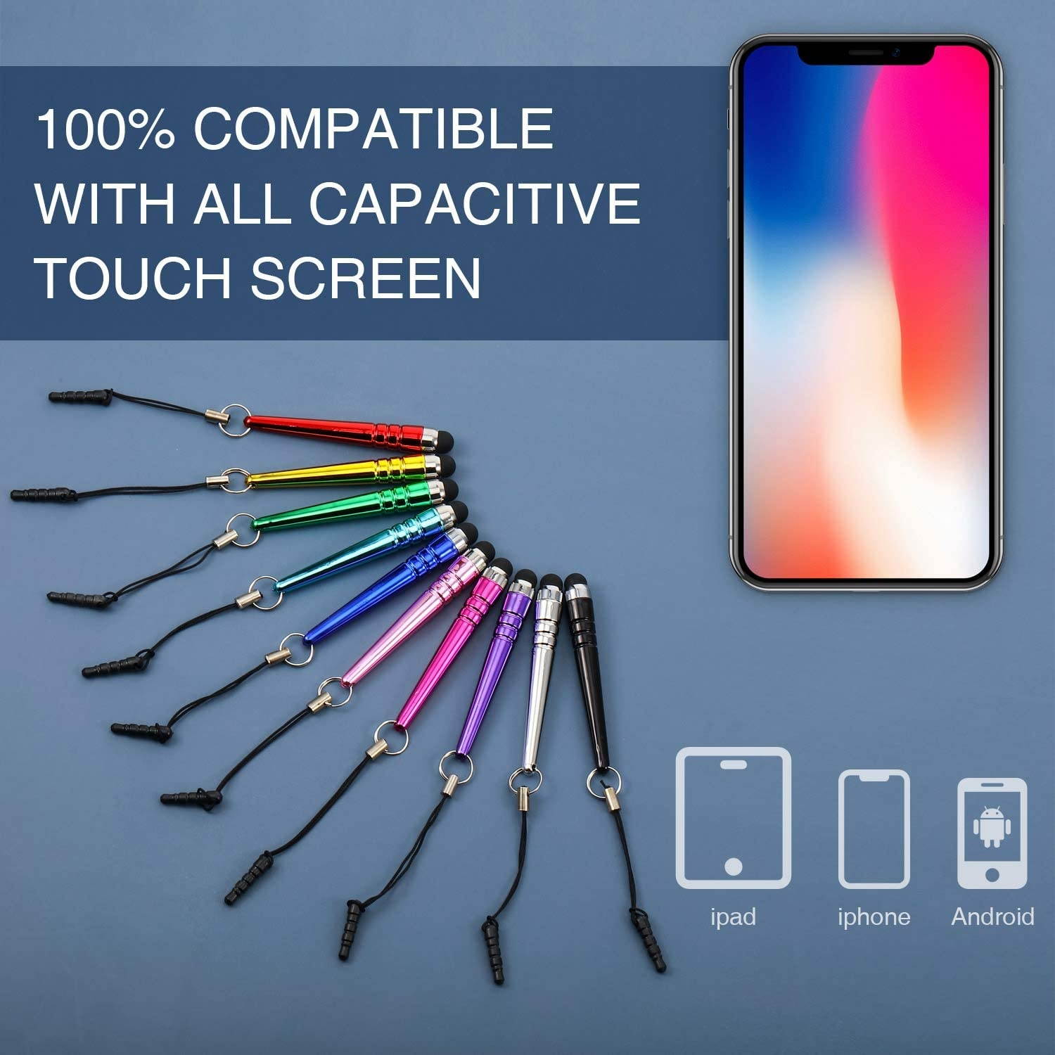 40 Pieces Short Stylus Pens Universal Touch Screen Pens Capacitive Stylus Compatible with iPhone iPad Tablet and Most Touch Screen Devices (10 Colors)