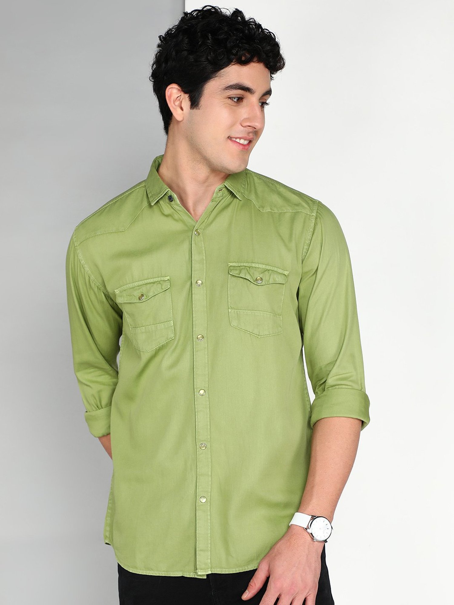 Kuons Avenue Green Slim Fit Shirt