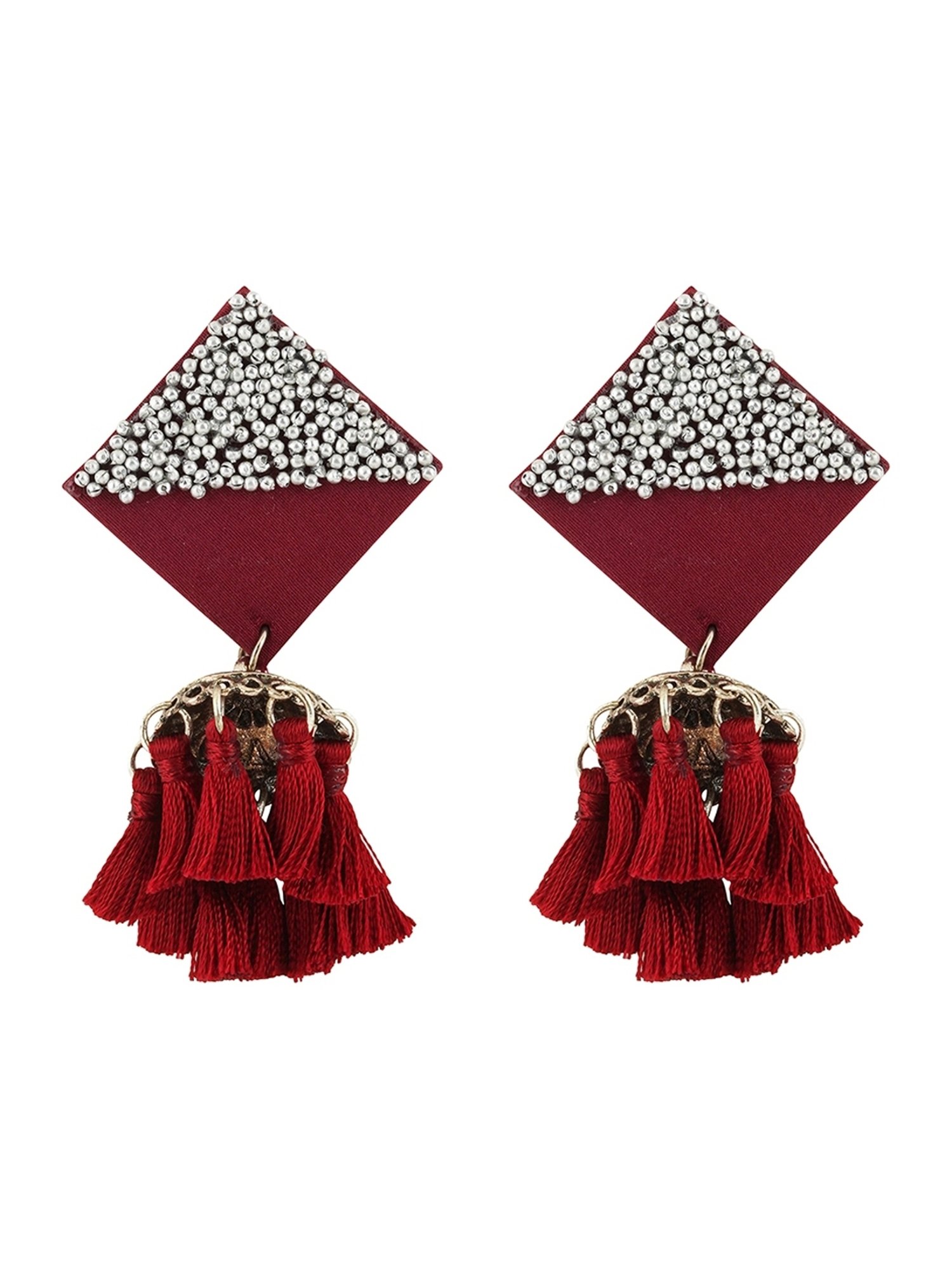 Teejh Ethnic Samreen Maroon Tassel Jhumki Earring