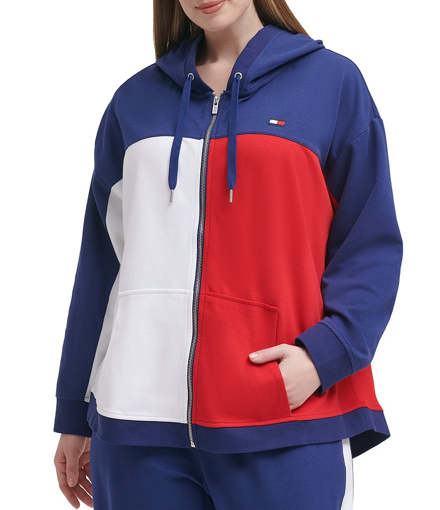 Tommy Hilfiger Sport Plus Size Colorblock Long Sleeve Zip Up Hoodie Jacket